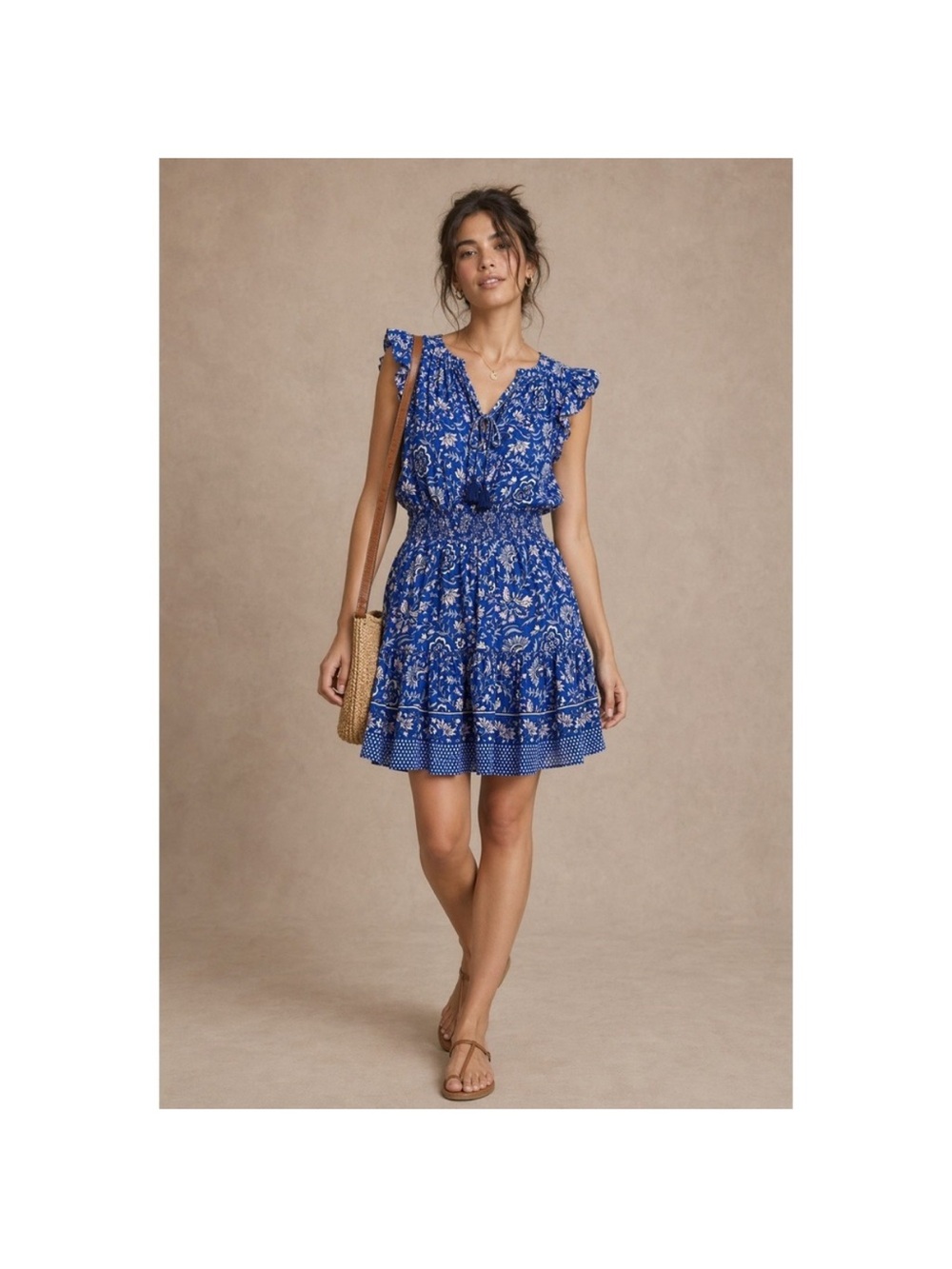 Vineyard Vines Royal Blue Floral Ruffle Mini Dress
